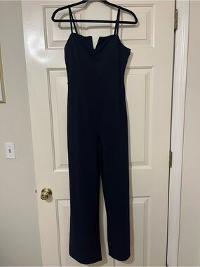 Trixxi Navy Spaghetti-Strap Notch Jumpsuit